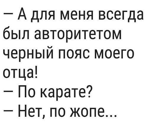 А для меня всегда был авторитетом черный пояс моего отца По карате Нет по жопе