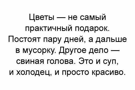 Цветы не самый практичный подарок Постоят пару дней а дальше в мусорку Другое дело свиная голова Это и суп и холодец и просто красиво