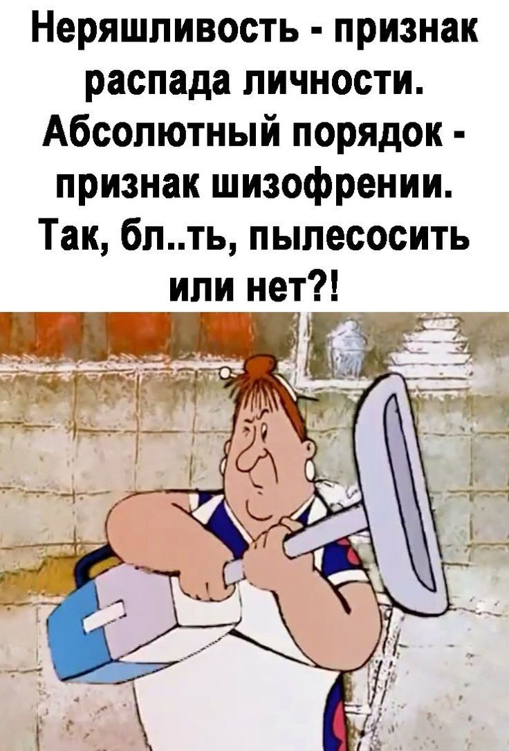 Неряшливость признак распада личности Абсолютный порядок признак шизофрении Так блть пылесосить или нет
