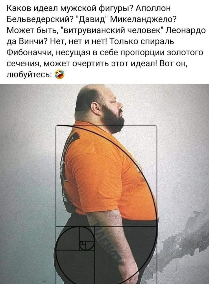 Каков идеал мужской Фигуры Аполлон Бепыаелдрский7 Давид Микеланджело7 Может быть витруаианский человек Леонардо да Винчи Нет нет и нет Только спираль Фибоначчи несущая в себе пропорции золотого сечения может очертить этот идеал Вот он Любуйтесь