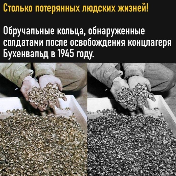 Обручальные кольца обнаруженные солдатами после освобождения концлагеря Бухенвапьд в191с5 году