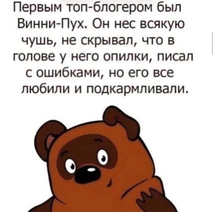 Первым топ бпогером был Винни Пух Он нес всякую чушь не скрывал что в голове у него опилки писал с ошибками но его все любили и подкармливапи