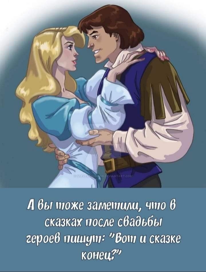 Вы тоже заметили что 6 сказках после сбадьбы героев пишут Вот и сказке конец
