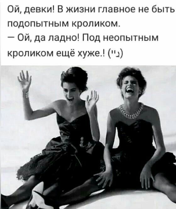Ой девки В жизни главное не быть подопытным кроликом Ой да ладно Под неопытным кроликом ещё хуже д