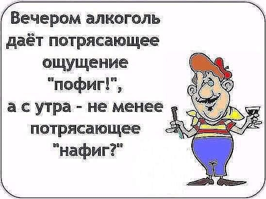Вечером алкоголь даёт потрясающее ощущение пофигі а с утра не менее потрясающее нафиг