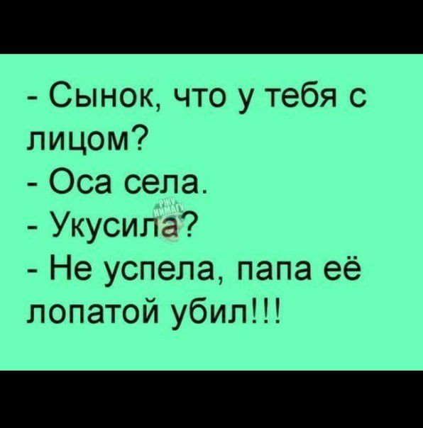 Сынок что у тебя с лицом Оса села Укусилз Не успела папа её лопатой убил