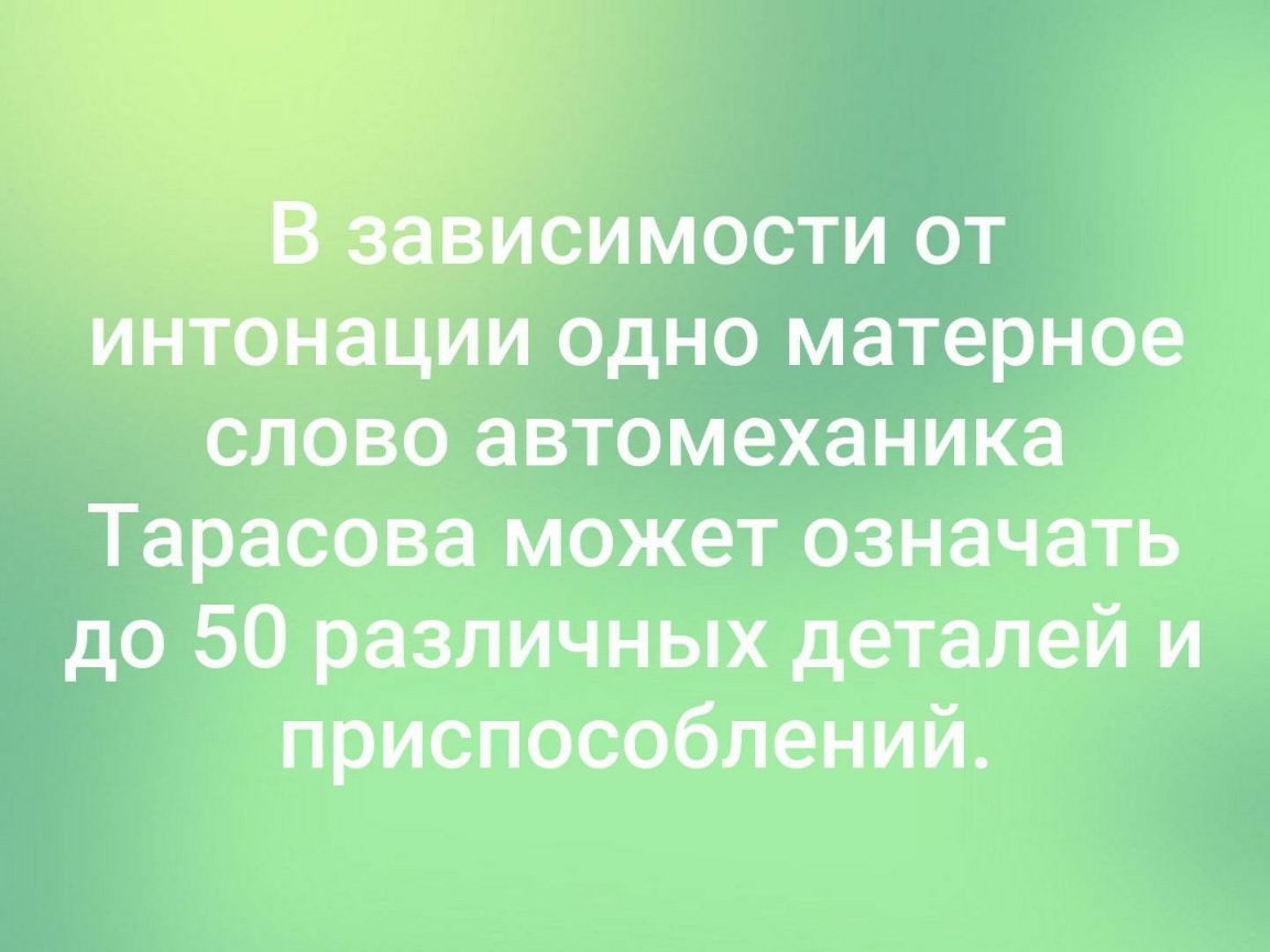 исимости от инібнации одно матерное слово автомеханика Тарасова может означать до 50 различных деталей и приспособлений