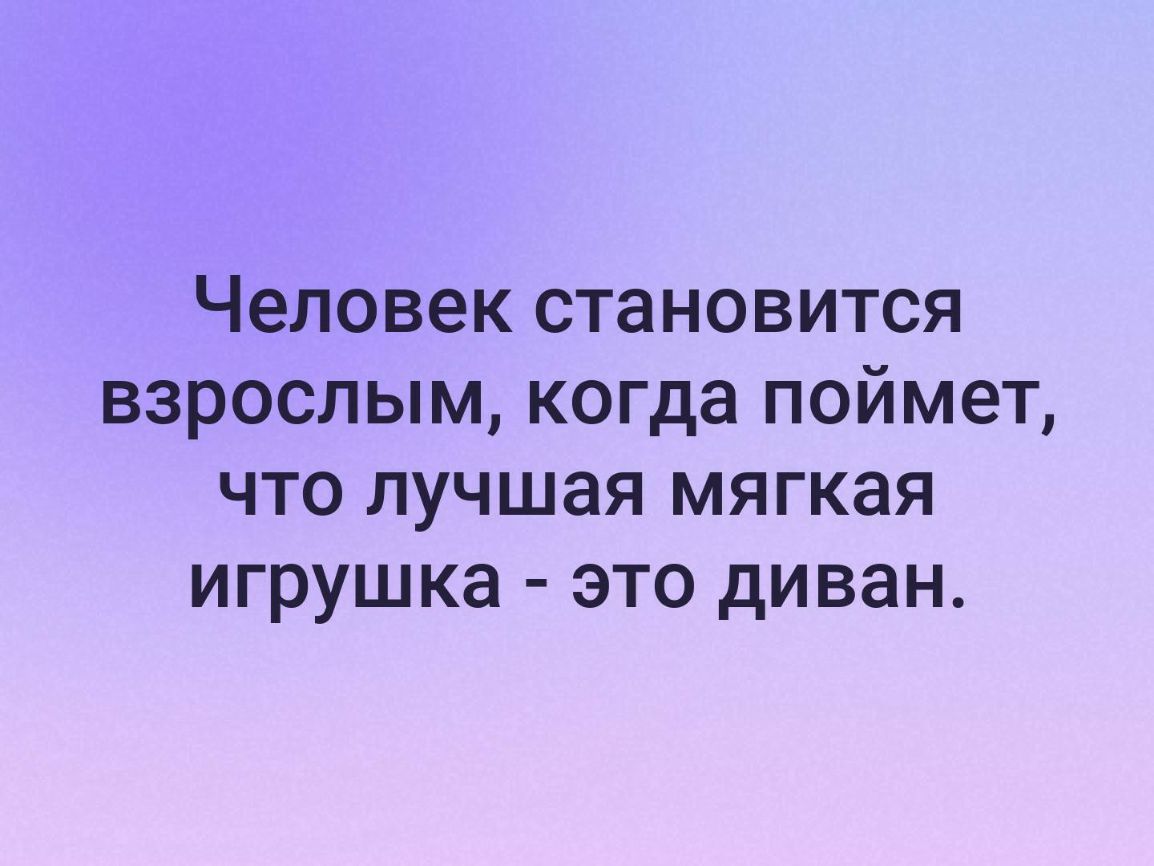 Человек становится взрослым когда поймет что лучшая мягкая игрушка это диван