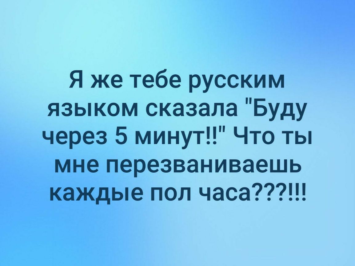 Я же тебе русским языком сказала Буду через 5 минут Что ты мне перезваниваешь каждые пол часа