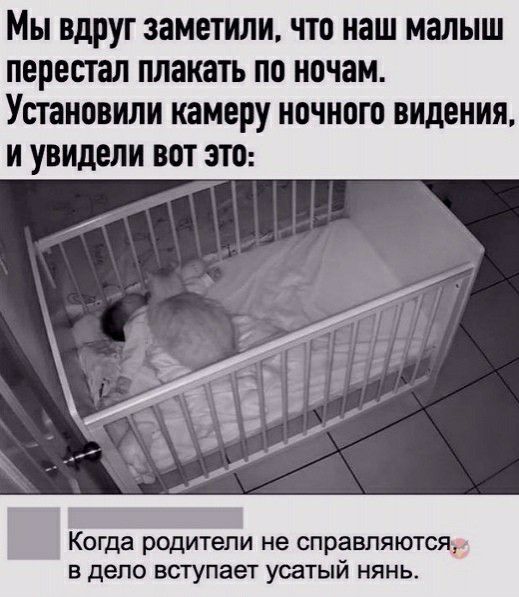 Мы вдруг заметили что наш малыш перепел плакать ПО ночам Установили камеру НОЧНПШ ВИДЕНИЯ И увидели ВОТ ЭТО Когда родители не справляются в депо вступает усатый нянь