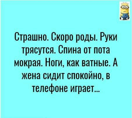 Страшно Скоро роды Руки трясутся Спина от пота мокрая Ноги как ватные А жена сидит спокойно в телефоне играет
