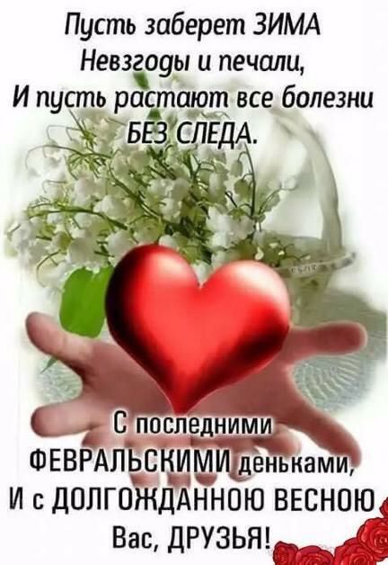 Пусть заберет ЗИМА Невзёоуы и печали И пусть р с і1ют все болезни ФЕВРАЛЪС им ьнам и с допгсйндднною весною Вас друзьяд