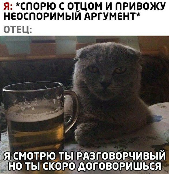 СПОРЮ С ОЕЦОМ И ПРИВОЖУ НЕОСПОРИМЫИ АРГУМЕНТ ОТЕЦ СМОТРЮ ТЫ РАЗГОВОРЧИВЫЙ 0 ТЫ СКОРО ДОГОВОРИШЬСЯ