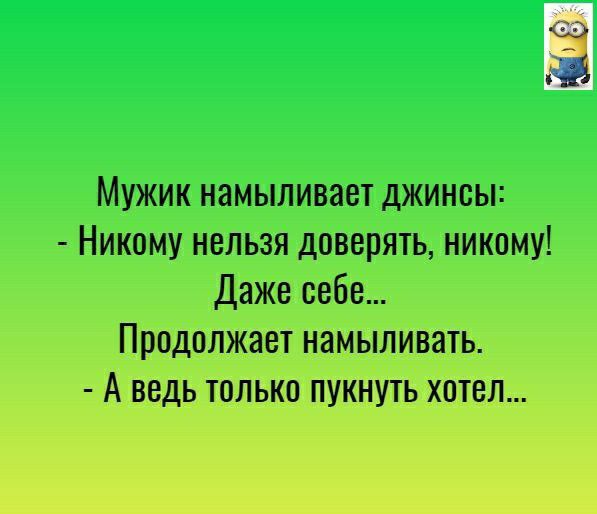 Ш Мужик намыливает джинсы Никому нельзя доверять никому ДаЖе себе Продолжает намыливать А ведь только пукнуть хотел