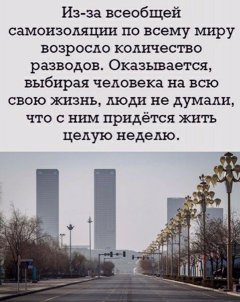 Из за всеобщей самоизоляции по всему миру возросло количество разводов Оказывается выбирая человека на всю свою жизнь люди не думали что с нгщ придётся жить целую неделю