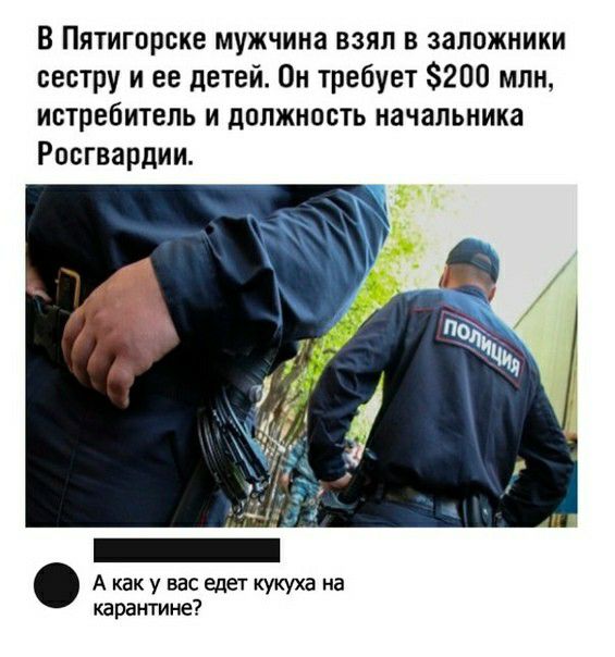 В Пятигорске мужчина взял в заложники сестру и ее детей Он требует 200 млн истребитель и должность начальника Росгвардии А как у вас едет кукуха на карантине