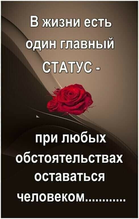 В жизни есть одинглавный СТАТУС прилюбьж обстоятельствах оставаться Ч6Л0В6К0М