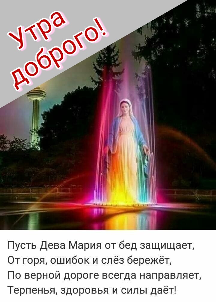 Пусть Дева Мария от бед защищает От горя ошибок и слёз бережёт По верной дороге всегда направляет Терпенья здоровья и силы даёт