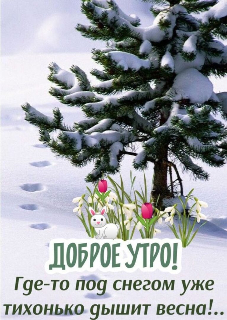 7 а ЛОБРОЕУТРО Г уе то поу снегом уже тихонько 9ышит весна