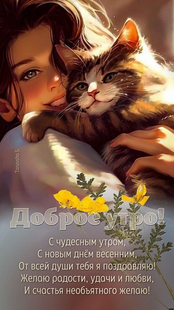 С чудесным утра С новым днём вёсенним От всей души тебя я поздравляю Жепою радости удачи и любви И счастья необъятного жепою