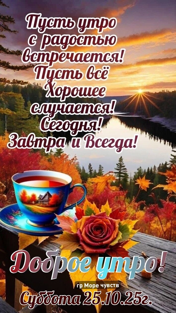 Пусть утро с радостью встречается! Пусть всё хорошее случается! Сегодня! Завтра и Всегда! Доброе утро! Суббота 25.10.25