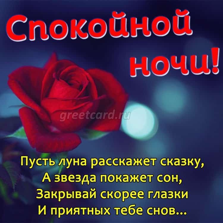 Спокойной ночи! Пусть луна расскажет сказку, А звезда покажет сон, Закрывай скорее глазки И приятных тебе снов...