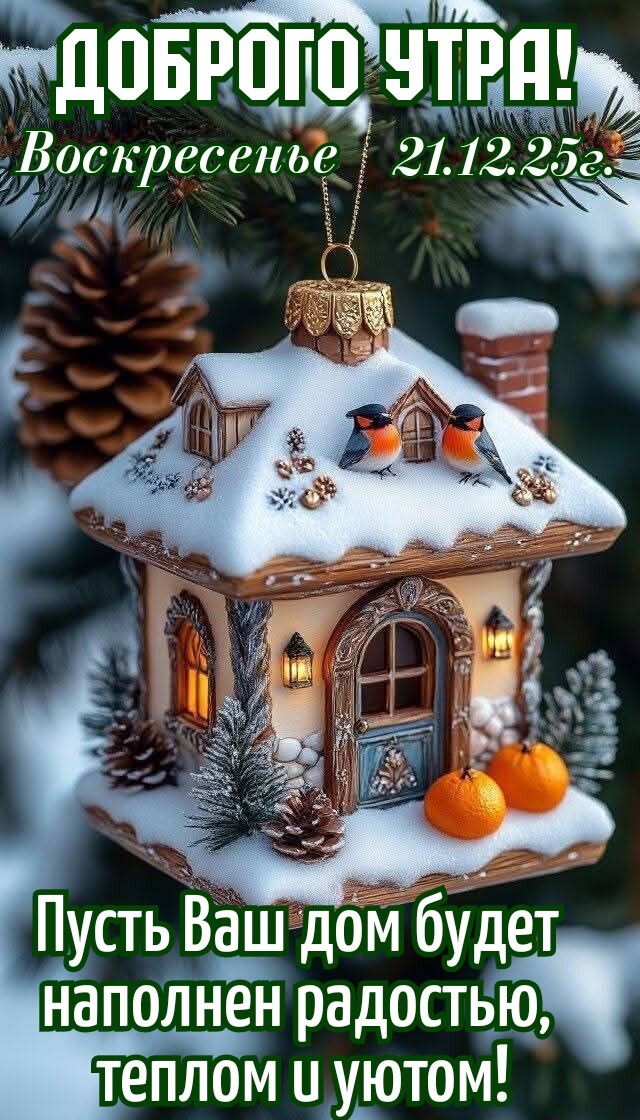 Доброе утро!\nВоскресенье 21.12.25г.\nПусть Ваш дом будет наполнен радостью, теплом и уютом!