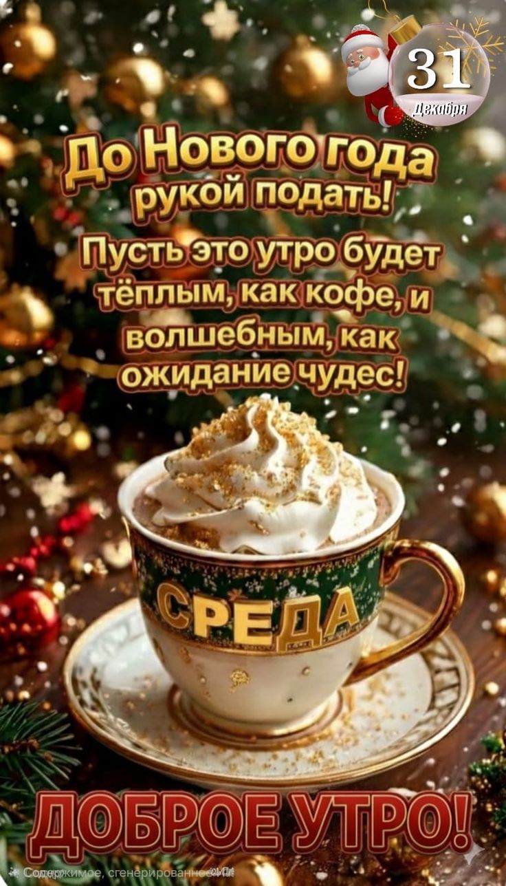 До Нового года рукой подать! Пусть это утро будет тёплым, как кофе, и волшебным, как ожидание чудес! СРЕДА ДОБРОЕ УТРО!