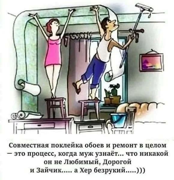 Совместная поклейка обоев и ремонт в целом это процесс когда муж узнаёт что никакой он не Любимый дорогой и Зайчик а Хер безрукий
