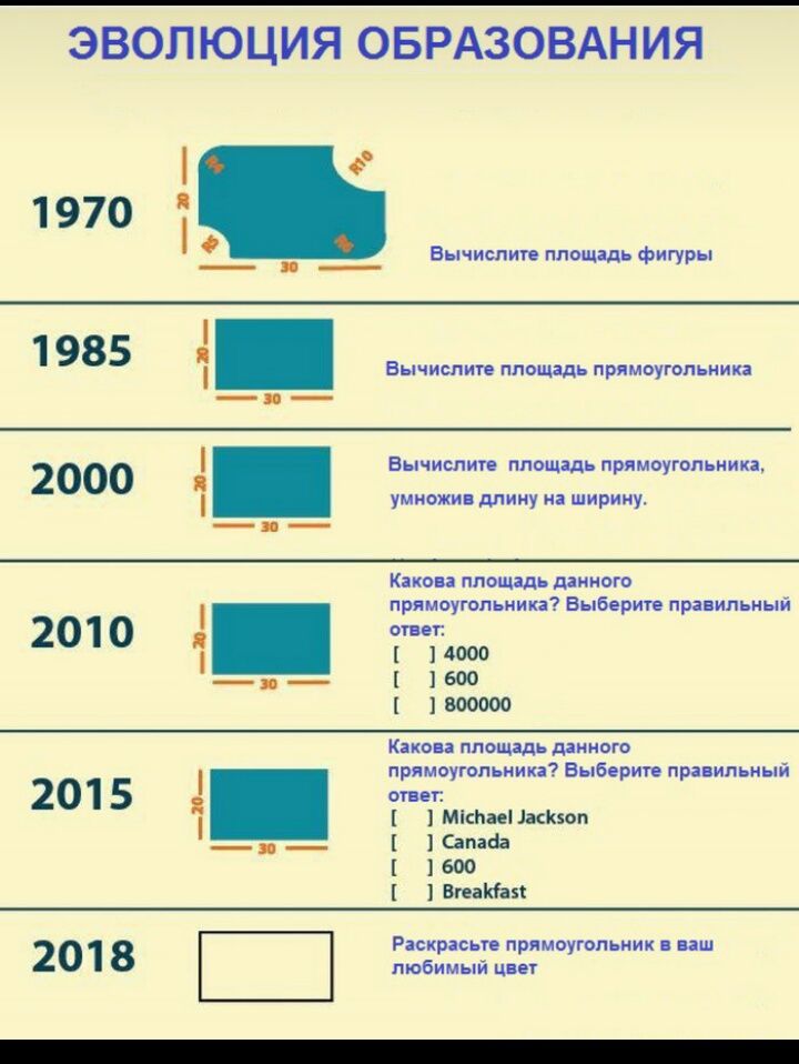 ЭВОЛЮЦИЯ ОБРАЗОВАНИЯ 1970 1 985 2000 _ Ф Вычислите плащадь фигуры Вычислите площадь прямоугольника Бычиспип площадь прямоугольника умножив длину и ширину 2010 2015 2018 П Кноп площадь данные прямоугольника Быберитв правильный ответ 1 4000 1 500 1 800000 Км ппощцдь данного прямоугольника Выберите правильный ОТВЕТ Міснае лапал Сама 1 600 ити Раскрасьп прямоугопьиик иш любимый цпт