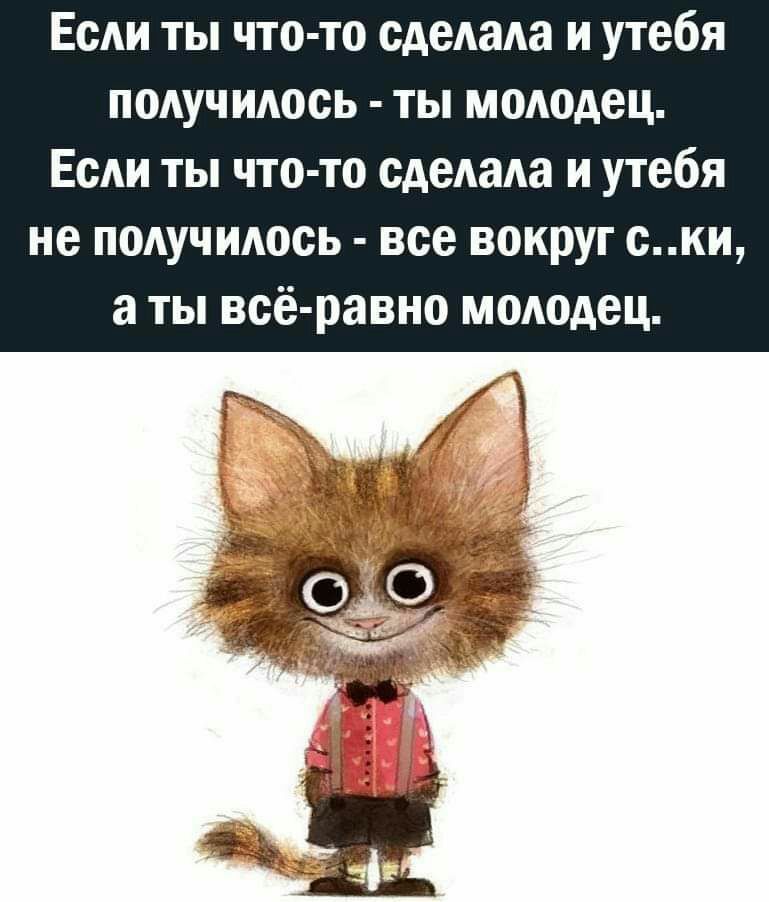 Если ты что то сделала и утебя получ идось ты молодец Если ты что то сделала и утебя не подучидось все вокруг ски а ты всё равно молодец