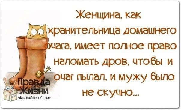 Женщина как хранительница домашнего а имеет полное право наломать дров чтобы и пылал и мужу было не скучно