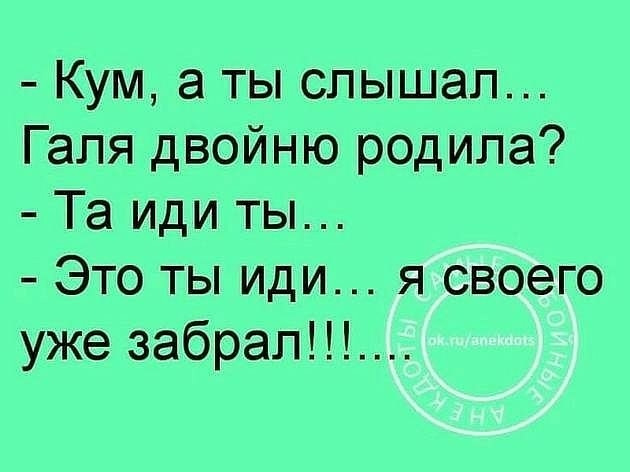 Кум а ты слышал Галя двойню родила Та иди ты Это ты иди я своего уже забрал