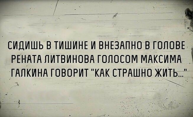 СИДИШЬ В ТИШИНЕ И ВНЕЗАПНО В ГОЛОВЕ РЕНАТА ПИТВИНОВА ГОПОСОМ МАКСИМА ГАПКИНА ГОВОРИТ КАК СТРАШНО ЖИТЬ и _ ЕЦ _ а
