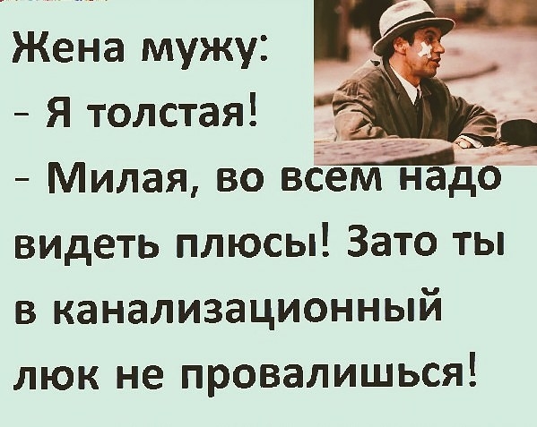 Милая во всем надо видеть плюсы Зато ты в канализационный люк не провалишься