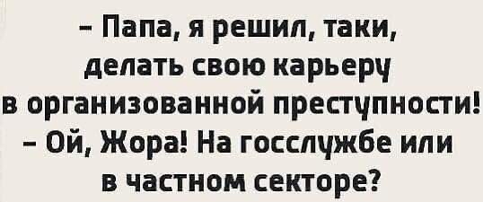 Папа я решил таки делать свою карьерч в организованной престчпности Ой Жора На госспчжбе или в частном секторе