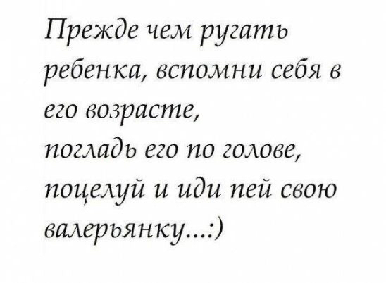 Прежде чем ругать ребенка вспомни себя в его еодристе погладь его по голове поцелуй и иди пей свою валерьянку
