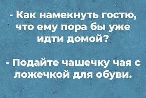 Как намекнуть гостю что ему пора бы уже идти домой Подайте чашечку чая с ложечкой для обуви