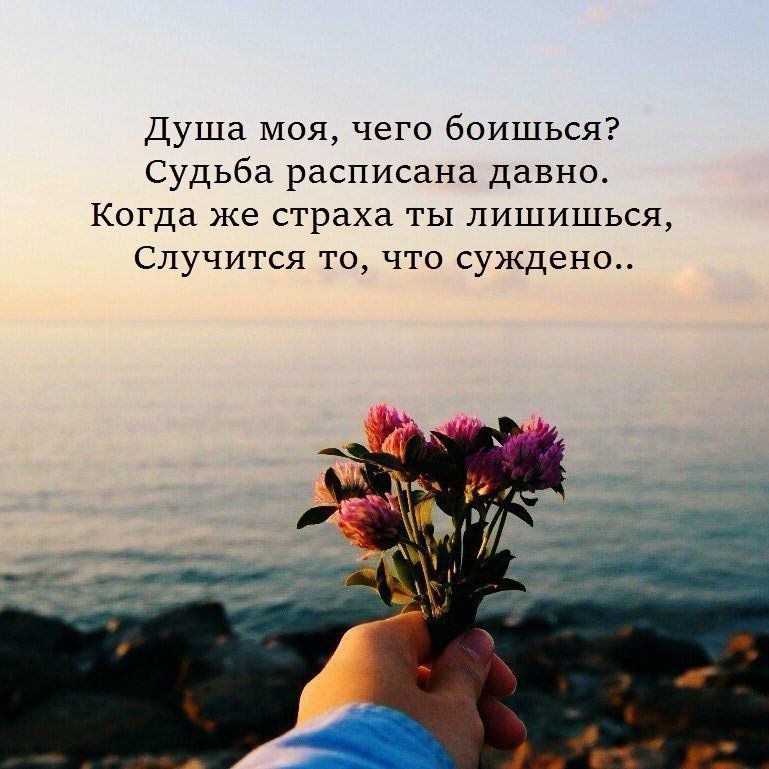 Душа МОЯ чего боишься Судьба расписана давно Когда же страха ты лишишься Случится то что суждено
