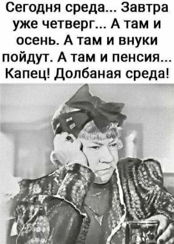 Сегодня среда Завтра уже четверг А там и осень А там и внуки пойдут А там и пенсия Капец Долбаная среда
