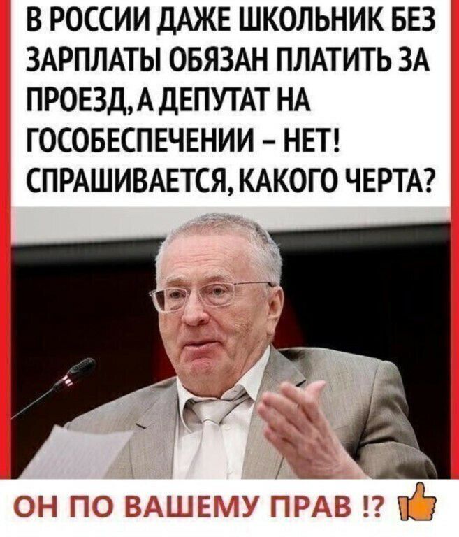 В РОССИИ ДАЖЕ ШКОЛЬНИК БЕЗ ЗАРПЛАТЫ ОБЯЗАН ПЛАТИТЬ ЗА ПР0Е3ДА ДЕПУТАТ НА ГОСОБЕСПЕЧЕНИИ НЕТ СПРАШИВАЕТСЯ КАКОГО ЧЕРТА