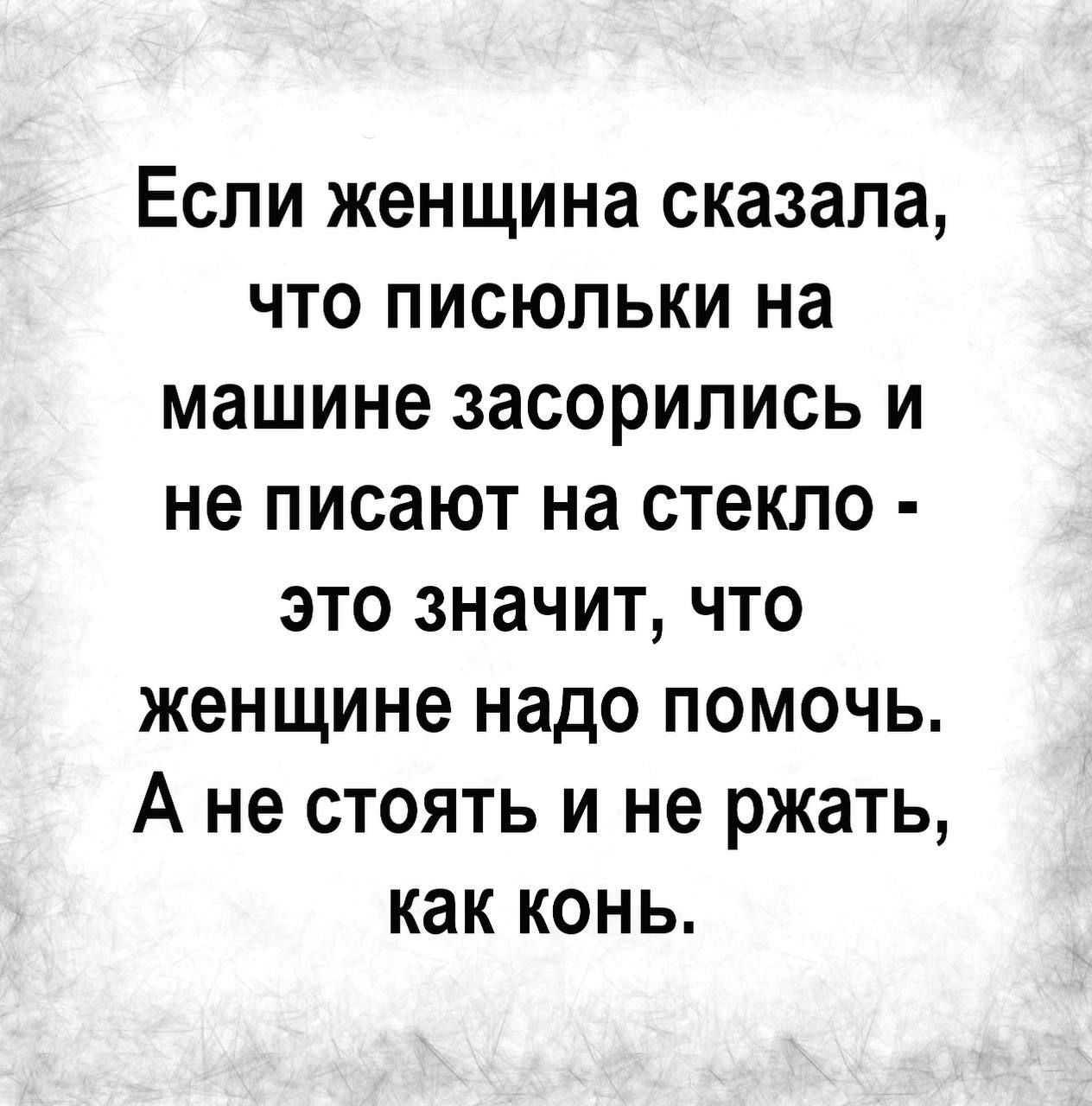 Если женщина сказала что писюльки на машине засорились и не писают на  стекло это значит что женщине надо помочь А не стоять и не ржать как конь -  выпуск №1630507