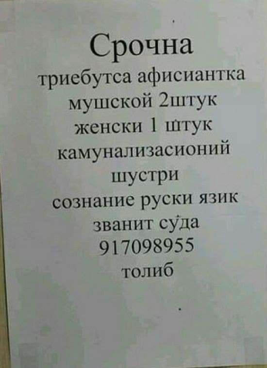 Срочна триебутсаафисианткч муцюкойЗцпук женски1 Штук камунализасионий ПУСТРИ сознаниерускиязик званитсУда 917098955 толиб