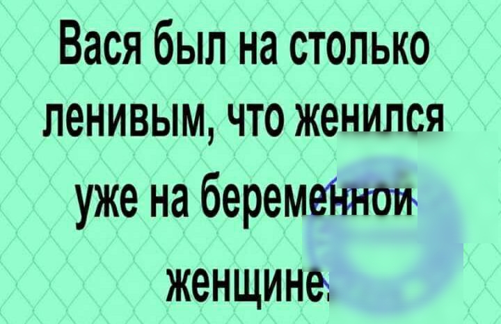 Вася был на столько ленивым что женился уже на беремеЪтои женщине