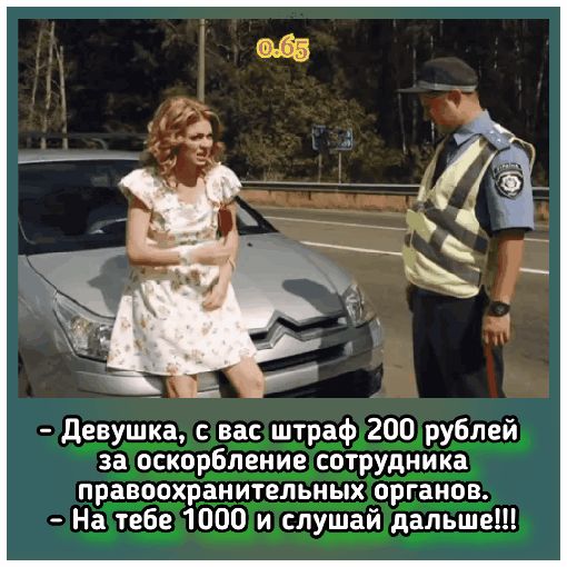 Ён Девушка с вас штраф 200 рублей за оскорбление сотрудника правоохранительных органов На тебе 1000 и слушай дальше