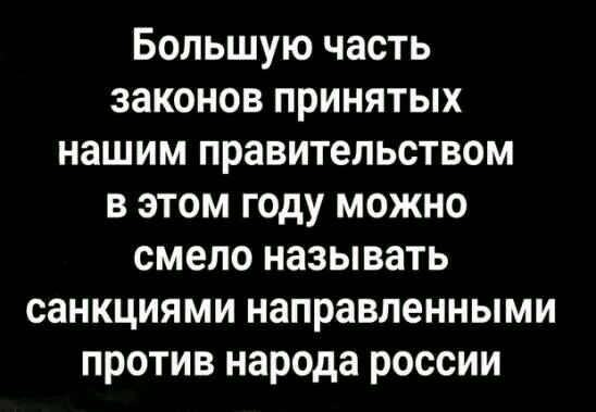 Большую часть законов принятых нашим правительством в этом году можно смело называть санкциями направленными против народа россии