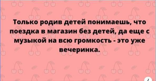 Только родив детей понимаешь что поездка в магазин без детей да еще с музыкой на всю громкость это уже вечеринка