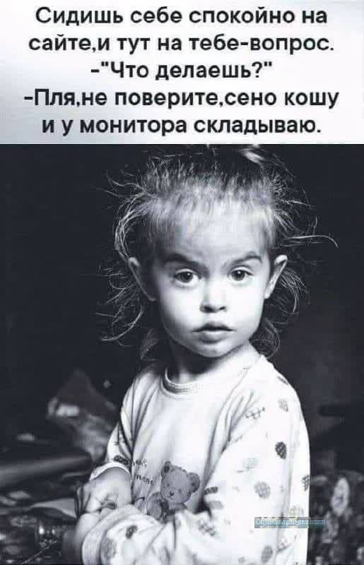 Сидишь себе спокойно на сайтеи тут на тебе вопрос Что делаешь Пляне поверитесено кошу и у монитора складываю