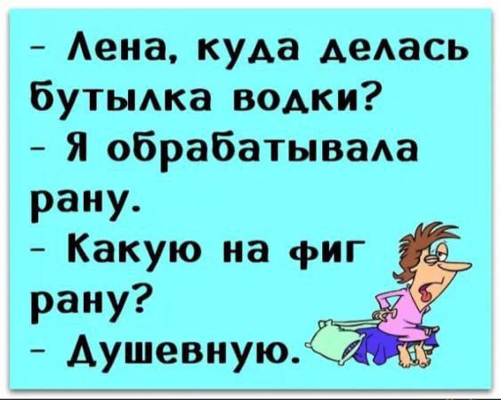 Лена куда делась бутылка водки Я обрабатывала рану Какую на фиг рану ы Душевную