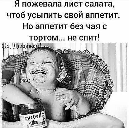 Я пожевала лист салата чтоб усыпить свой аппетит Но аппетит без чая с тортом не спит